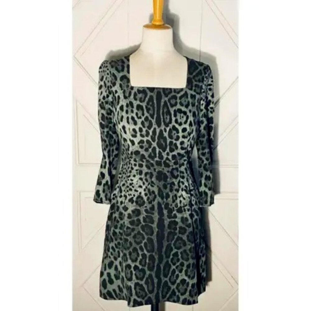 Dolce & Gabbana Silk Green Mid-length Long Sleeved Animal Print Dress